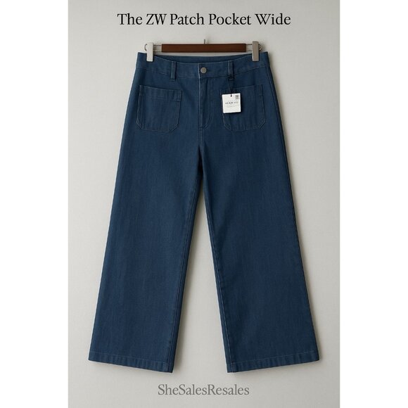 Zara The ZW Patch Pocket Wide Leg Jeans NWT Size US14 High Rise 34" Waist 31" In - Picture 2 of 9